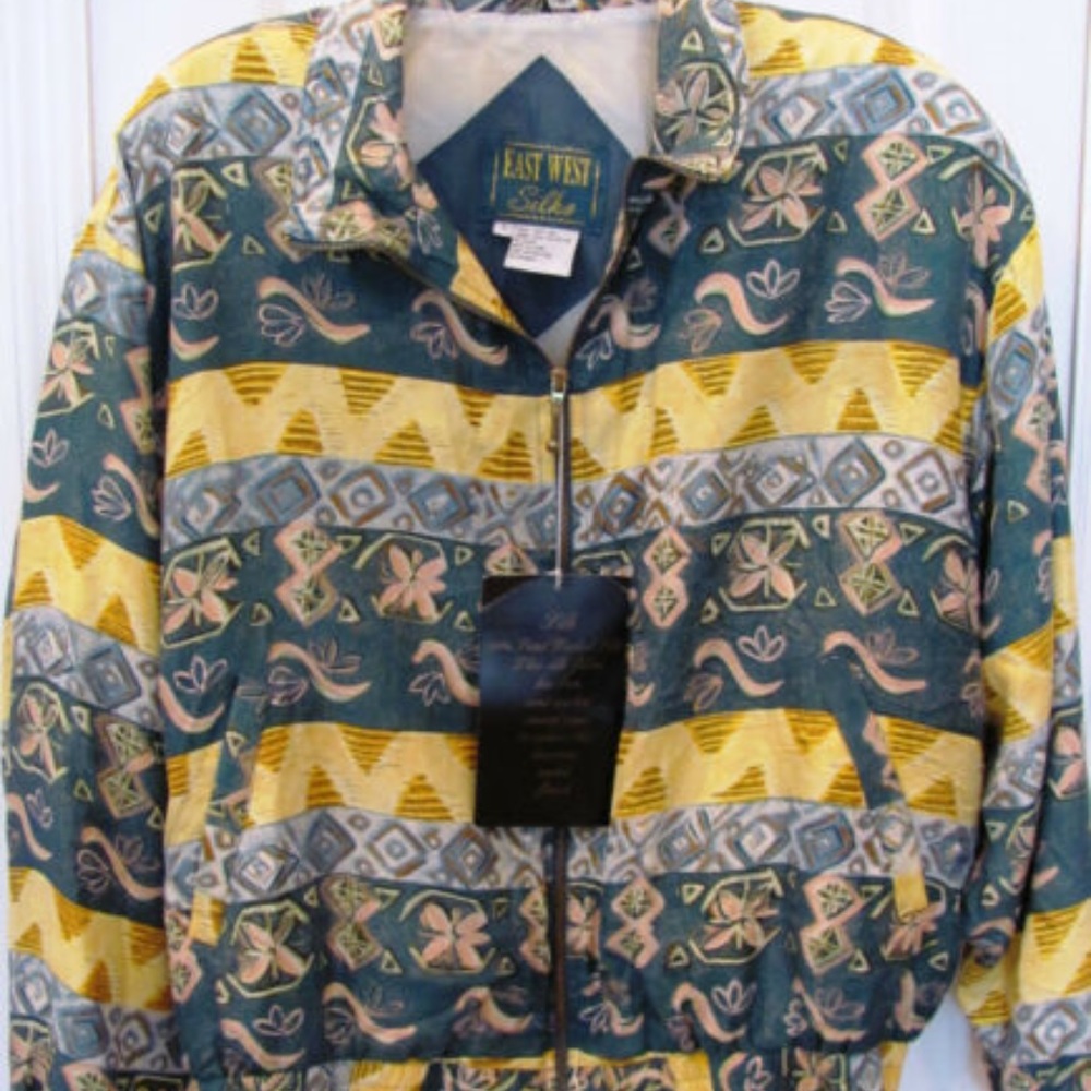 EAST WEST SILKS-Large-Blue Yellow Abstract Jacket-